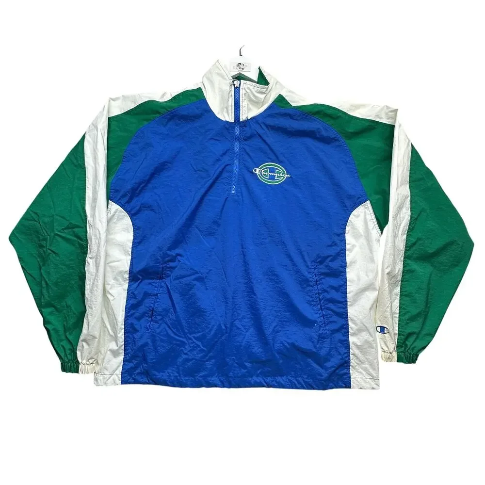 Vintage 90s Champion Blue Green Windbreaker Jacket Mens XL Retro Full Zip Nylon